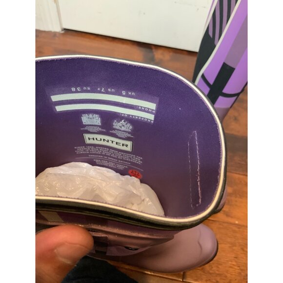 Hunter Original Knee High Purple Plaid Tall Rain Boots WFT1000RTR Size 7 | 38 - Picture 7 of 9